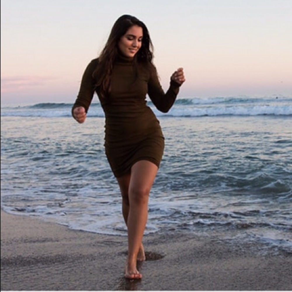 Olive Bodycon Ribbed Dress
